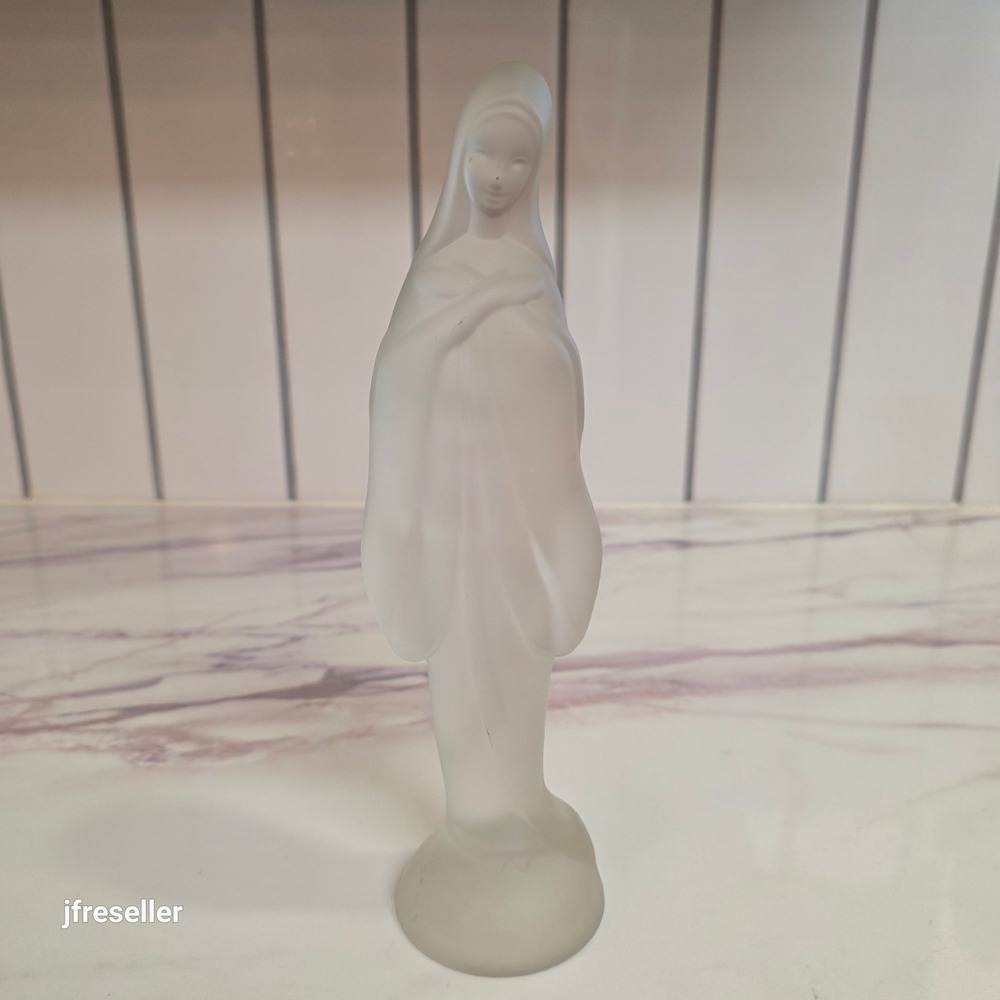 VTG Fostoria Frosted Glass Madonna Figurine Virgin Mary Statue MCM Religious Art